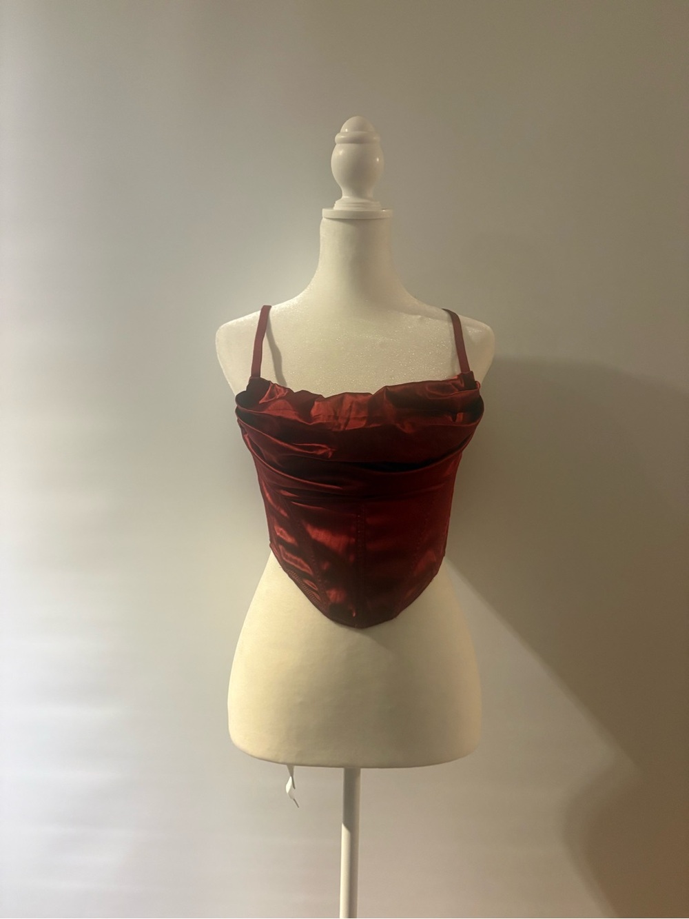 Urban Outfitters Satin Cowl Neck Bandeau in Deep Red